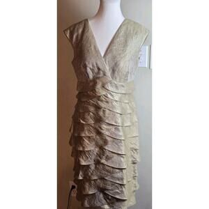 Jessica Howard Women’s Metallic Gold Tiered Sleeveless Dress Size 8 Zipper Back